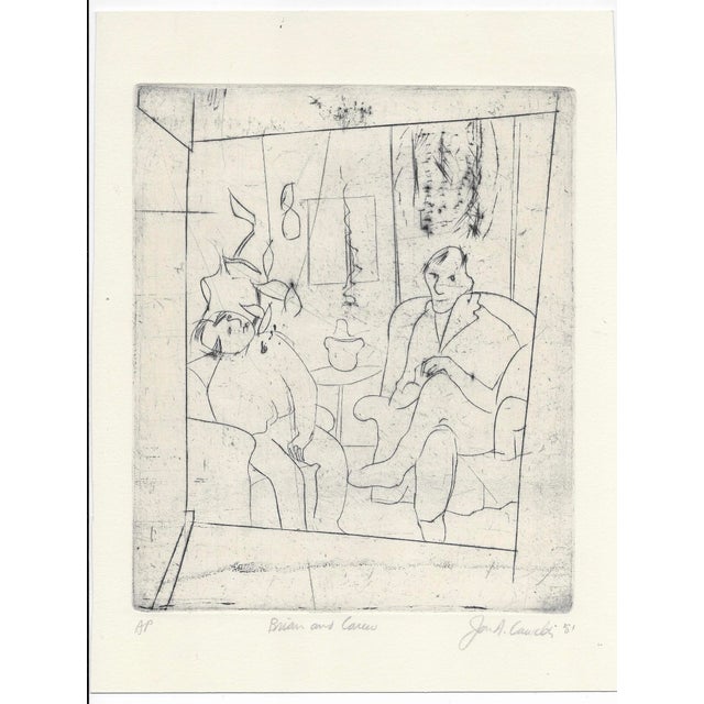 "Brian and Carew" etching by Chicago artist Jon Fasanelli-Cawelti (born 1953). He trained at the University of Iowa and...