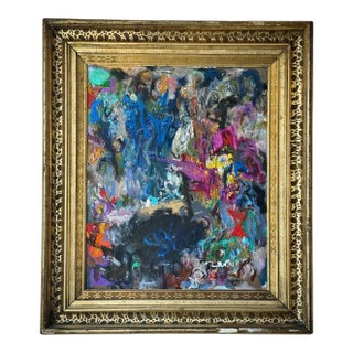 Lush Abstract Painting Housed in Antique Frame For Sale