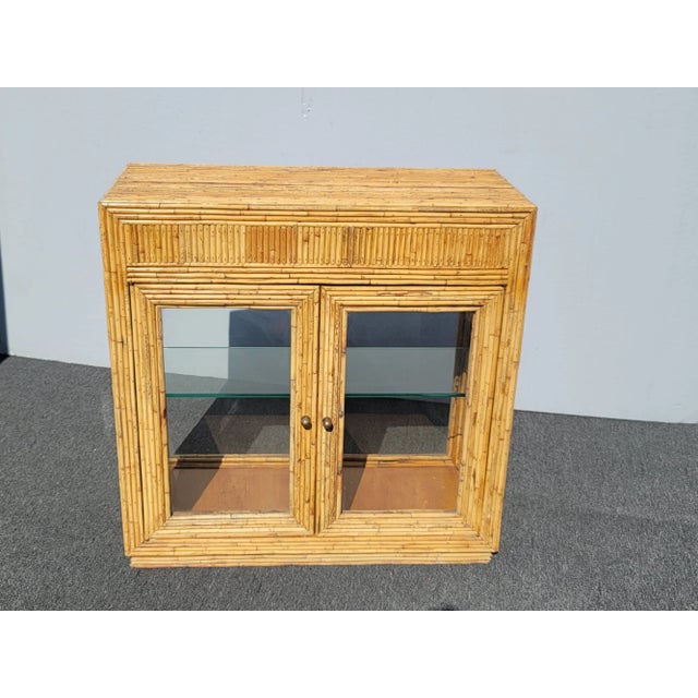 Vintage 1950s Vertically Stacked Bamboo Lowboy Display Cabinet W Two Shelves For Sale - Image 4 of 11