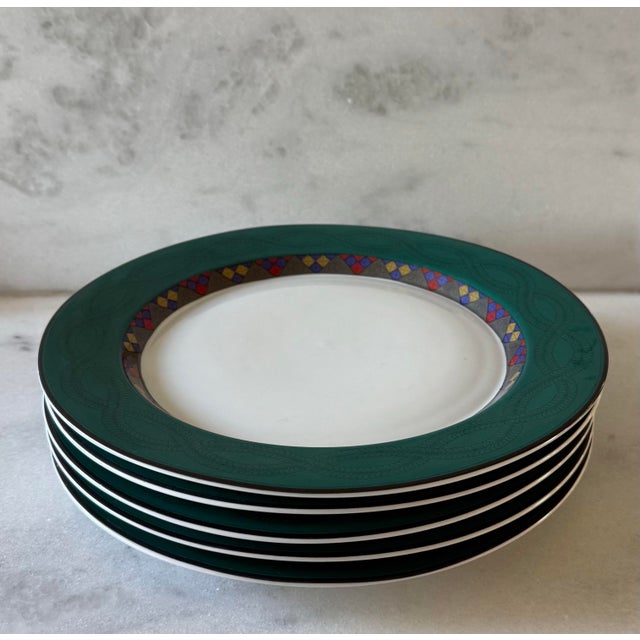 Art Deco Vintage Dansk Quilting Emerald Braid Dinner Plates - Set of 5 For Sale - Image 3 of 10