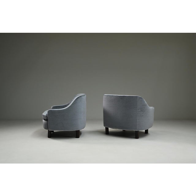 Mid-Century Modern Ice Blue Mohair Lounge Chairs, Italy, 1950s, Set of 2 For Sale - Image 3 of 9
