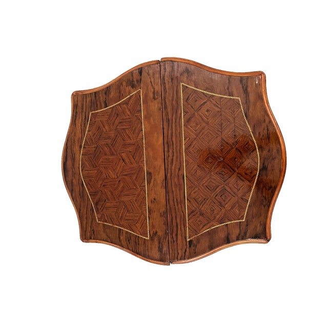 Wood Antique Pair of French Nightstand Tables, Two Drawers, Inlays, Brass Ormolu For Sale - Image 7 of 11