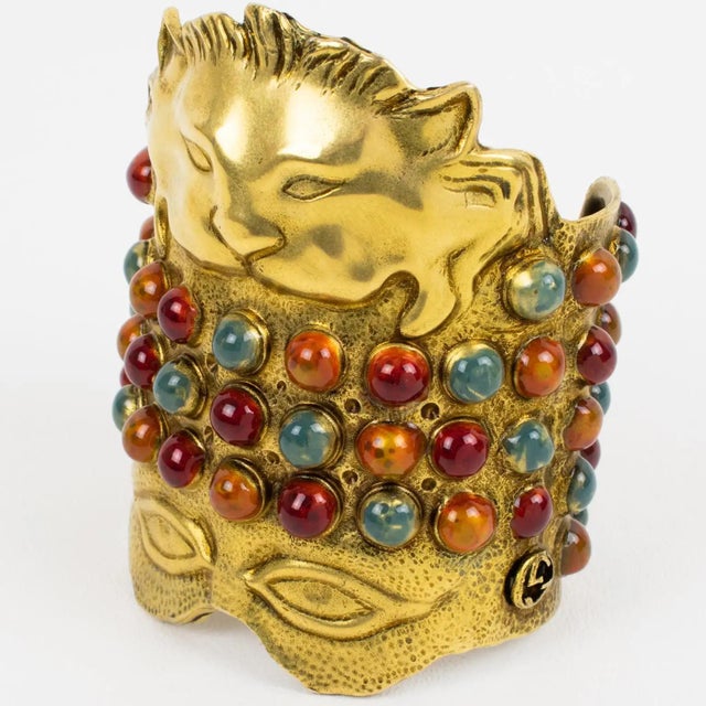 Gold Gucci Carved Metal Bracelet and Ornament, gift box For Sale - Image 8 of 17