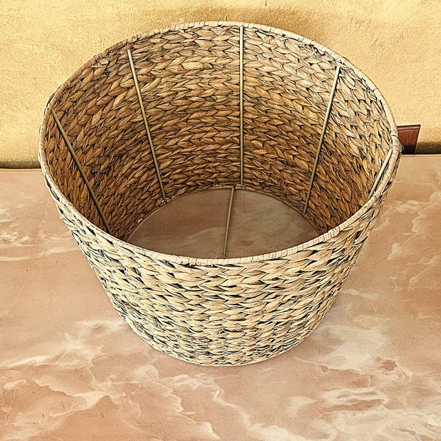 Textile Late 20th Century Natural Woven Seagrass Drum Lamp Shade With Metal Spider Fitter, Coastal Boho Style For Sale - Image 7 of 18