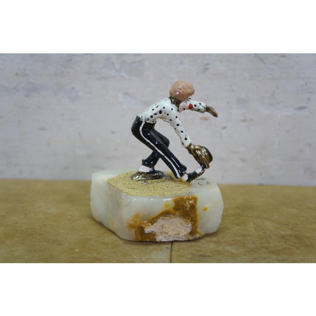 1980s 1984 Ron Lee Signed 24k Gold Dancing Polka Dot Clown Sculpture Onyx 4" For Sale - Image 5 of 13