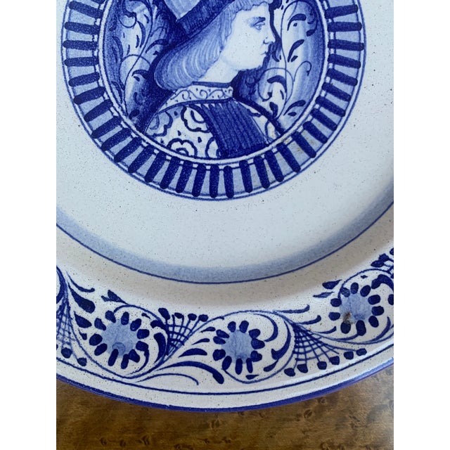 Late 20th Century Late 20th C. Italian Deruta-Style Hand-Painted Faience Portrait Wall Plate For Sale - Image 5 of 9