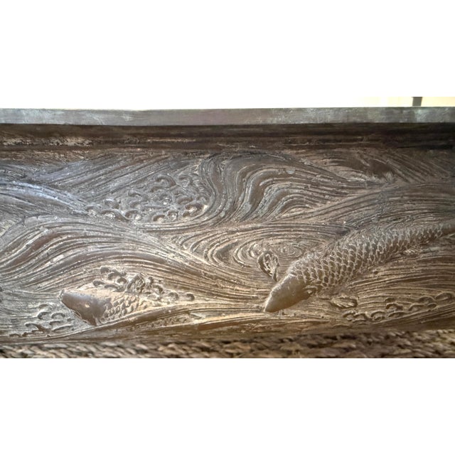 Signed Koi Bronze Large Rectangular Jardiniere For Sale - Image 4 of 11
