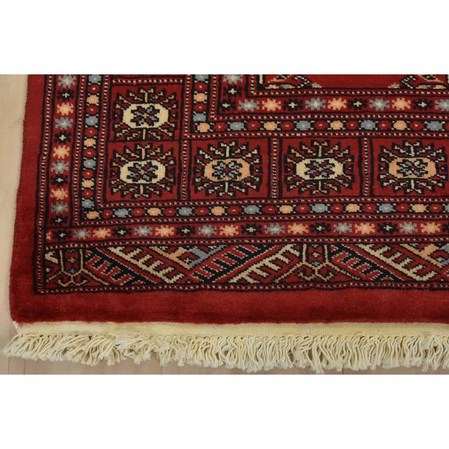 Red Bokhara Rug 4’1” X 6’4” Red Wool Tribal Hand-Knotted Oriental Carpet For Sale - Image 8 of 11