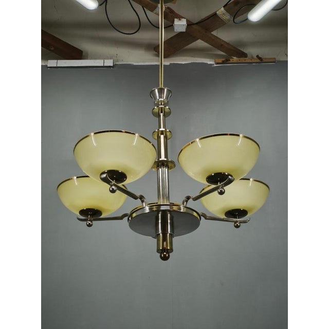 Art Deco Nickel Chandelier with Champagne Glass Shades, 1930s For Sale - Image 10 of 15