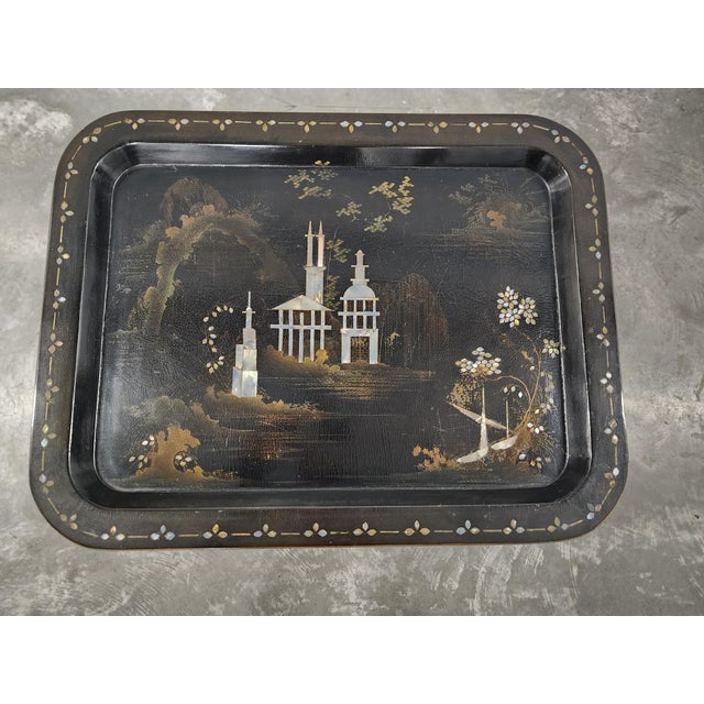 Vintage Chinoiserie Style Ebonized & Mother of Pearl Side Table For Sale In New York - Image 6 of 12