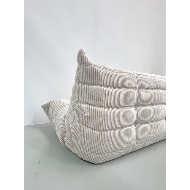 Beige French Togo 3-Seater Sofa in Beige Corduroy attributed to Michel Ducaroy for Ligne Roset, 1970s For Sale - Image 8 of 12