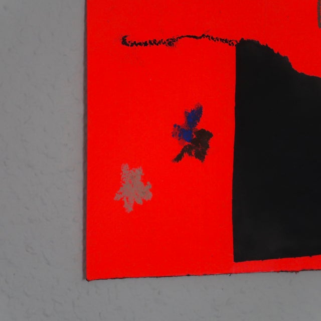 Red "My Hands Are Too Small to Hold the Earth" Contemporary Fluorescent Red Abstract Painting on Paper by Casey R Klein For Sale - Image 8 of 11