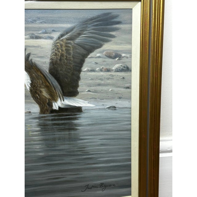 Realism Vintage Realist Painting of North American Bald Eagles Gathering Fishing by Justin Prigmore For Sale - Image 3 of 13