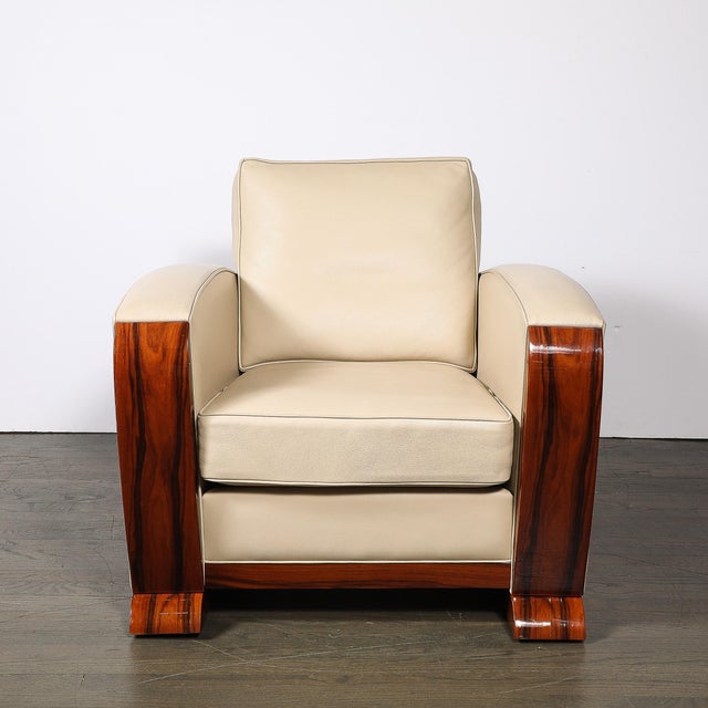 Wood Pair of Art Deco Club Chairs in Palisander & Edelman Cream Leather For Sale - Image 7 of 18