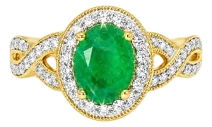 Late 20th Century 14K Yellow Gold Emerald Diamond Cocktail Ring Estate, Size 6.75