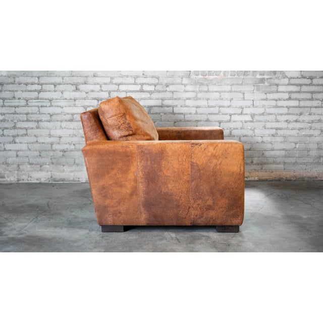 Animal Skin Restoration Hardware Destroyed Italian Leather Maxwell Chair For Sale - Image 7 of 18