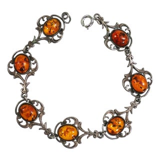 Antique Edwardian Sterling Amber Bracelet 1900s For Sale