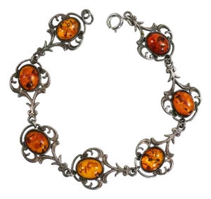 Antique Edwardian Sterling Amber Bracelet 1900s