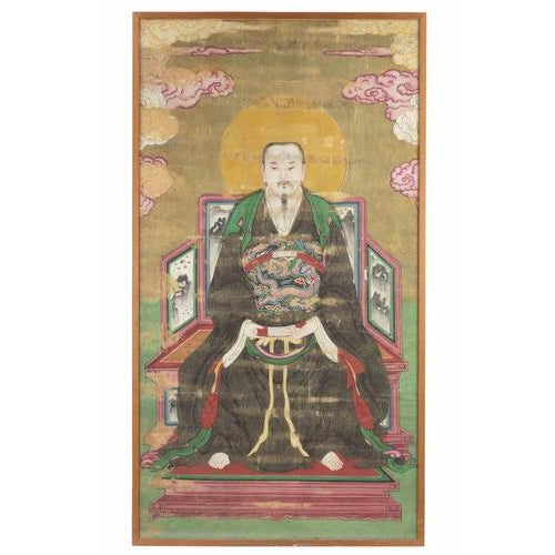 Unknown, Large Sino-Tibetan Portrait of a Seated Dignitary, Pigments & Ink on Cloth, 19th Century For Sale - Image 6 of 6