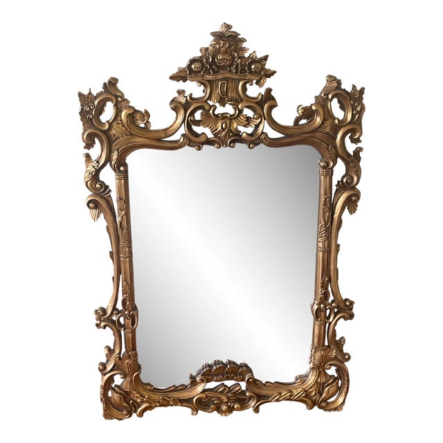 Mid 20th Century Italian Rococo Style Carved Giltwood Filigree Wall Mirror For Sale