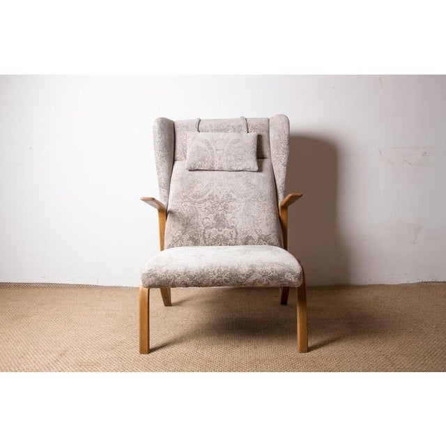 Large High Armchair in Curved Beech and Fabric Konkav Model by Paul Bode for Federholz. For Sale - Image 16 of 18