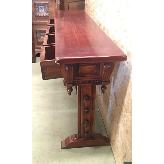 1940s 20th Century Walnut Console Table With Four Carved Drawers Signed by Valentí For Sale - Image 5 of 13