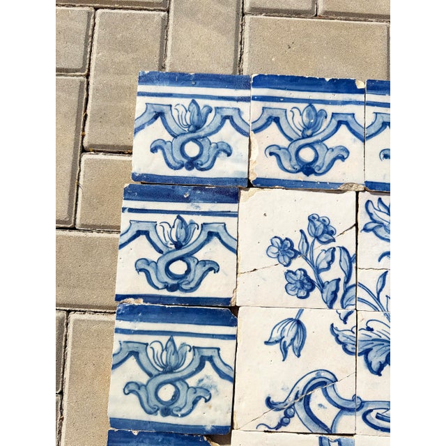Ceramic 18th Century Portuguese Baroque Blue & White Floral Urn Tile Panel For Sale - Image 7 of 16