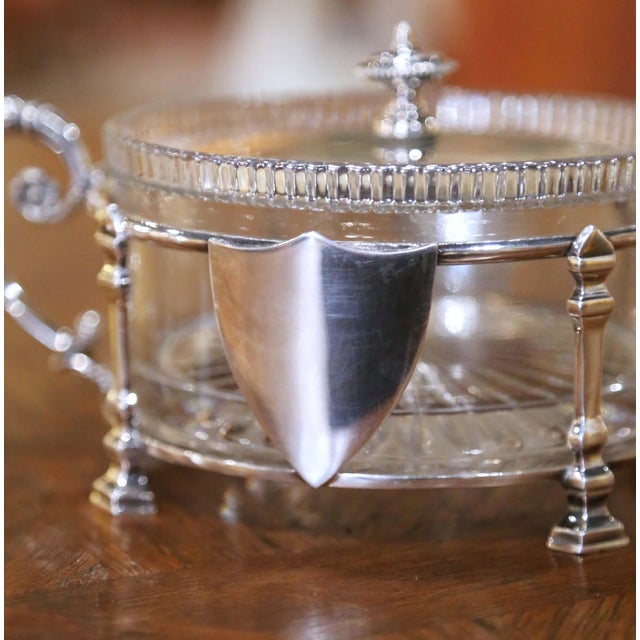 19th Century French Louis XVI Silver-Plated and Cut Crystal Sugar or Candy Bowl For Sale - Image 9 of 11