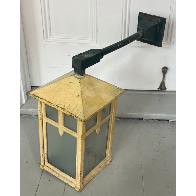 Antique Early 20th C. Aesthetic Movement Mission or Mackintosh Style Outside Iron Wall Lantern For Sale In New York - Image 6 of 17