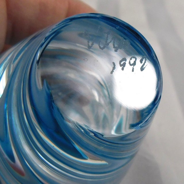 1990s Blue and White Signed Art Glass Perfume Bottle For Sale - Image 5 of 6