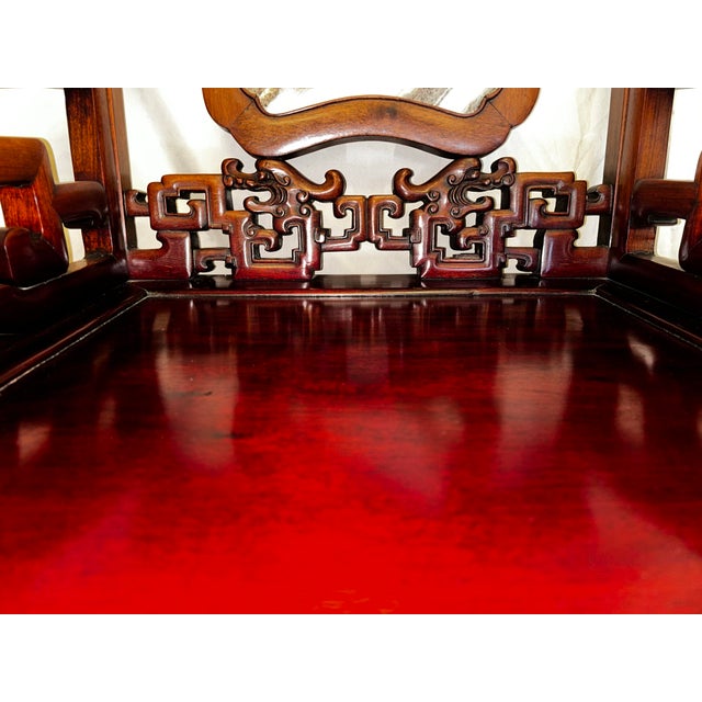 Wood Vintage Chinese Carved Rosewood Armchairs With Dali Marble Panels - A Pair For Sale - Image 7 of 11