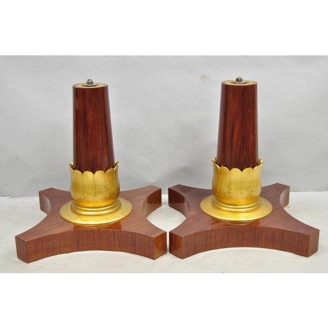 Vintage French Regency Style Mahogany & Gold Gilt Plume Table Pedestal Base (A) For Sale - Image 16 of 16