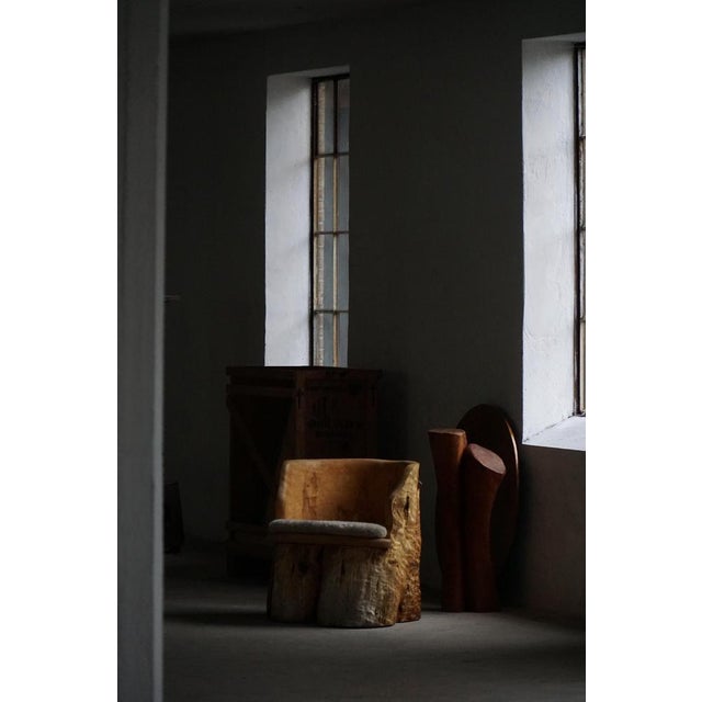 Mid-Century Swedish Brutalist Stump Chair in Wood & Lambswool Seat, 1960s For Sale - Image 10 of 13
