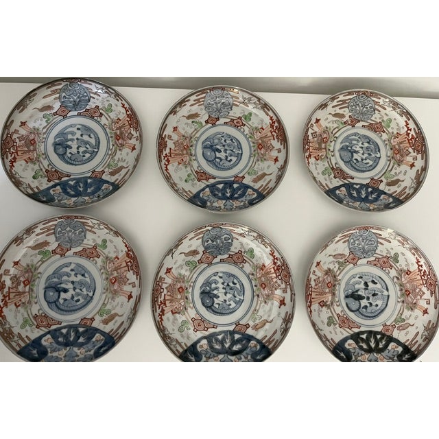 Antique Colored Japanese Plates - 6 - Blue & White, Burgundy, Light Green and Gold For Sale - Image 13 of 18