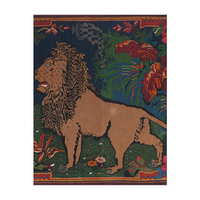 1960s Vintage Pictorial Lion Rug - Wall Tapestry 5'9'' X 7'11'' For Sale - Image 4 of 13