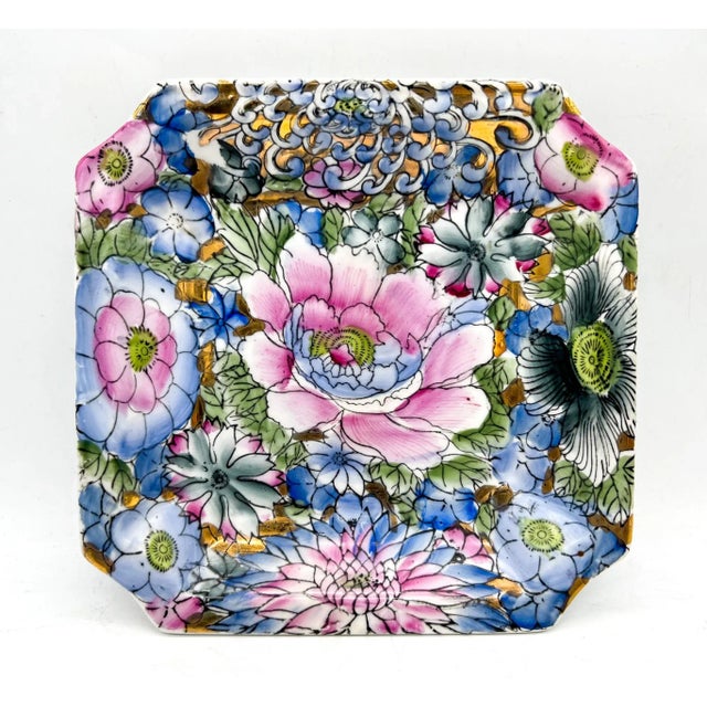 20th Century Chinoiserie Blue and Pink Floral Vide Poche/Catchall Dish For Sale - Image 13 of 13