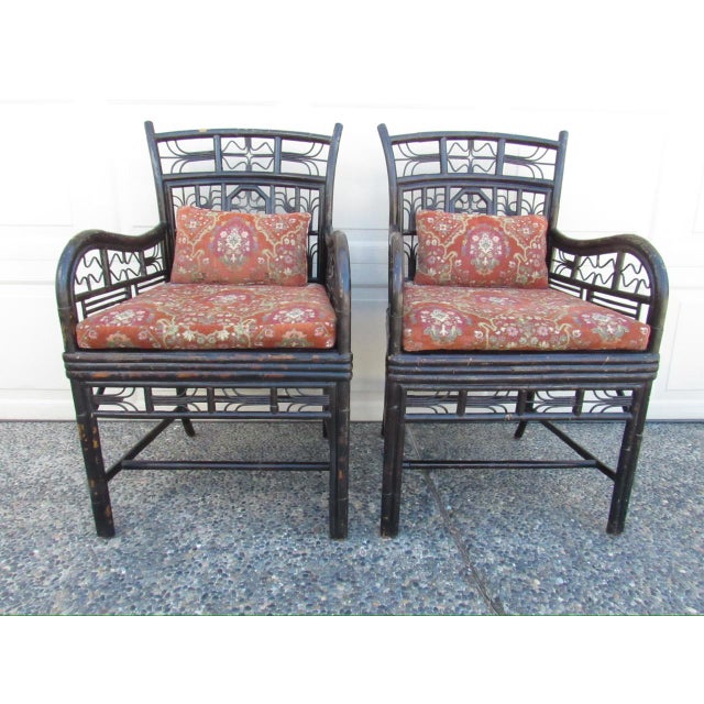 Pair of Ebonized Bamboo Armchairs in the Brighton Pavillion Style For Sale In San Francisco - Image 6 of 18