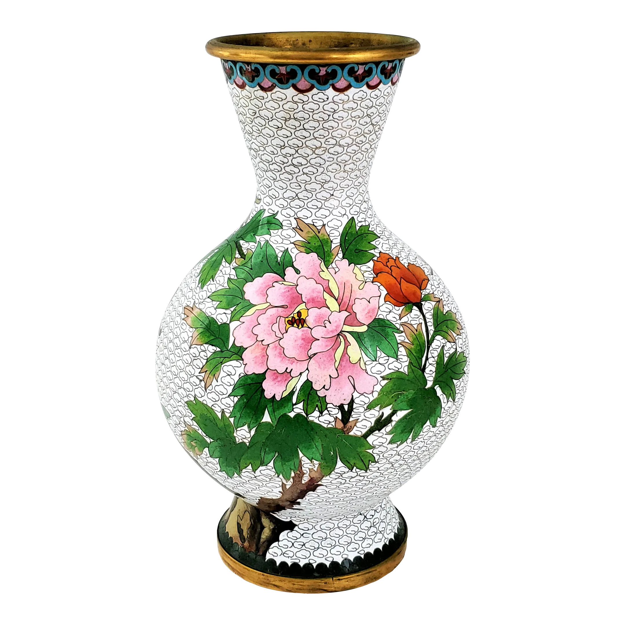 Chinese Vase Cloisonne With Flowers | Chairish