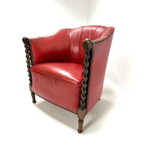 1930s 1930s Swedish Red Leather Chairs- a Pair For Sale - Image 5 of 9