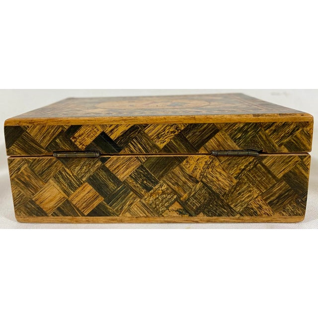 1940s Vintage Hand-Crafted Wooden Box With a Pair of Scotties and Beautiful Parquet Designs From England - Circa 1940 For Sale - Image 5 of 12