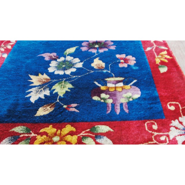 Blue Antique Chinese Art Deco Rug-3' X 5'10" For Sale - Image 8 of 9