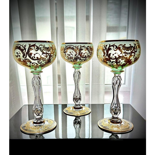 Antique Gilded Crystal Roemer Wine Glasses, 1890s, Set of 6 For Sale - Image 5 of 18
