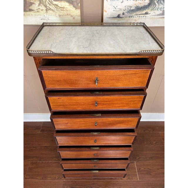 Antique French Chest of Drawers Semainier Louis XVI White Marble Mahogany C1900 For Sale - Image 9 of 18