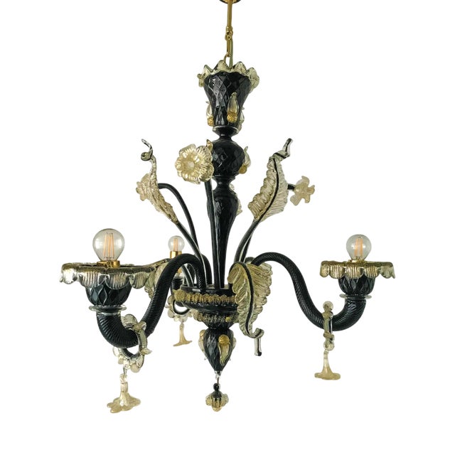 Black and Gold Murano-Style Venetian Glass Chandelier by Simoeng For Sale