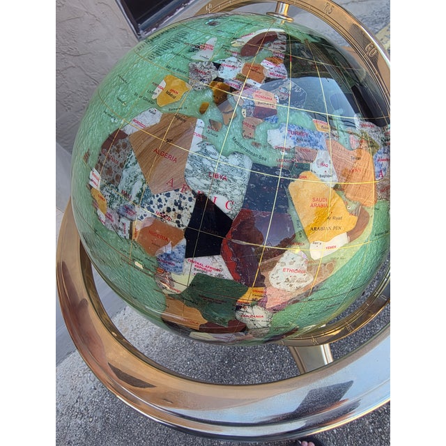 Modern Gemstone Globe on Brass Stand With Compas in Base. For Sale - Image 3 of 14