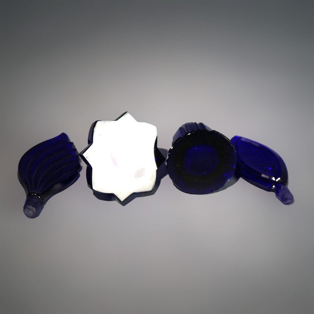 Pair of Aurel Art Deco Cobalt Blue Glass Perfume Bottles With Stoppers, Circa 1930 For Sale - Image 6 of 7