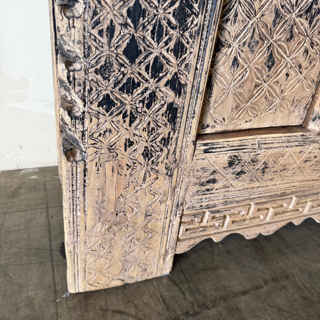 Vintage Carved Pine 4 Door Cabinet - Weathered Black For Sale - Image 10 of 14