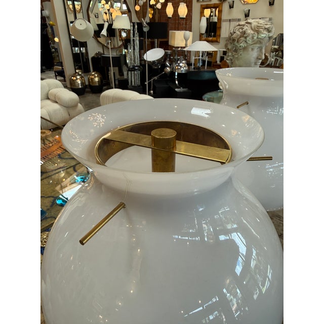 Brass 1950s Italian Murano Glass Table Lamps With Brass Base - a Pair For Sale - Image 8 of 13