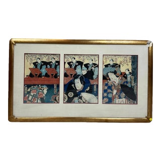 Utagawa Kunisada (Toyokuni Iii) Kabuki Actor Ukiyo-E Triptych For Sale