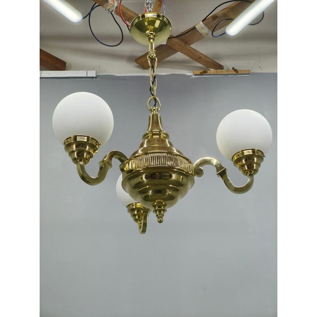 Czech Neo-Baroque Brass Chandelier with Opaline Glass Globes, 1930s For Sale - Image 3 of 13